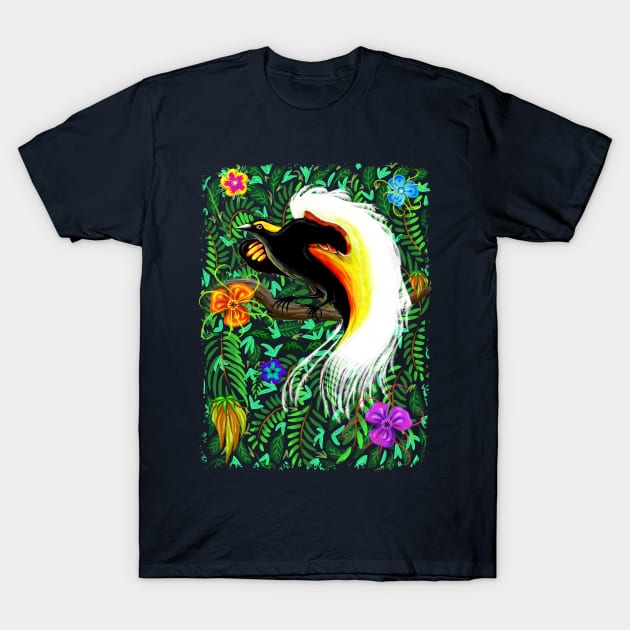 Paradise Bird Fire Feathers T-Shirt by BluedarkArt